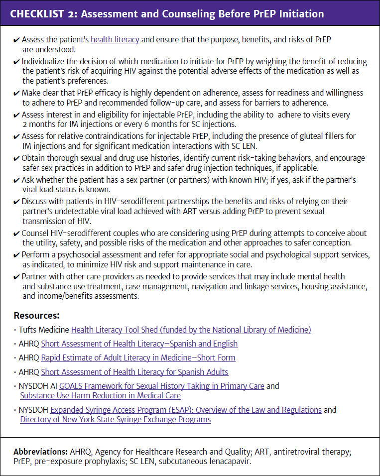 Checklist 2: Assessment and Counseling Before PrEP Initiation